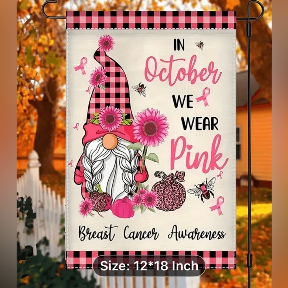 Breast Cancer Awareness Cute Gnome Garden Flag - Picture 5 of 6